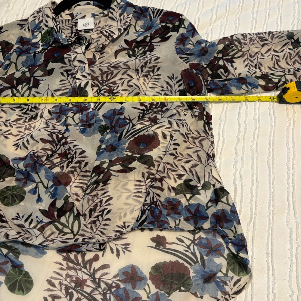 CAbi Victoria Floral Blouse - Blue, Purple, Green, and Cream - Picture 6 of 9
